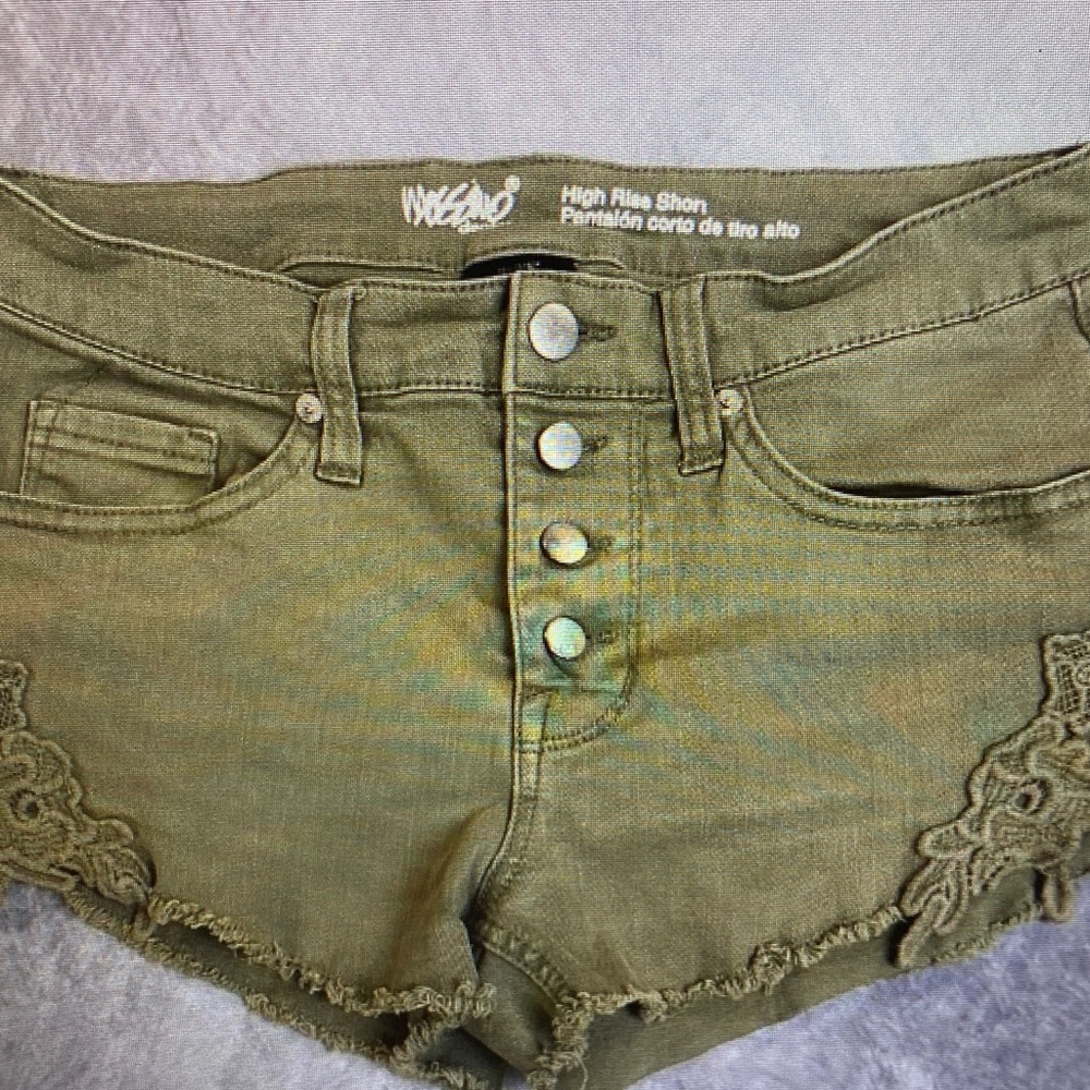 Aeropostale Olive Green High-Rise Jean Shorts with Lace Trim